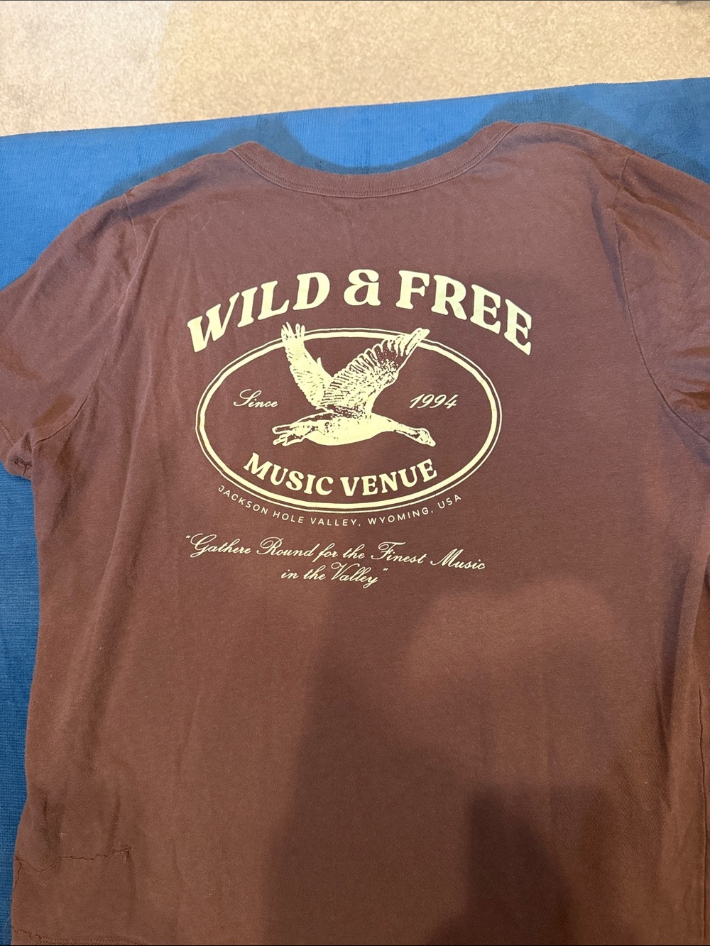 Old Navy Brown Tee with Cream Wild & Free Music Venue Graphic